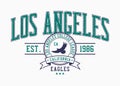 Los Angeles, California college style print for t-shirt with eagle.